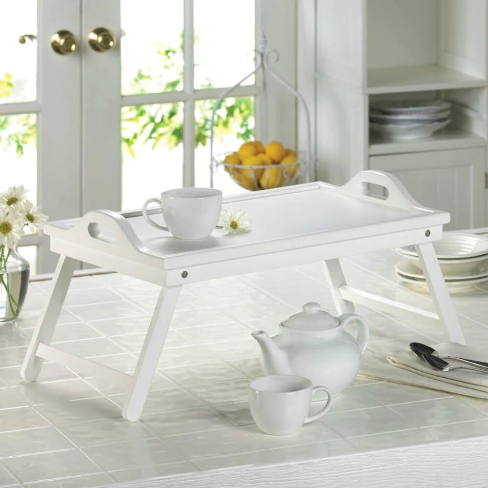 White Chic Folding Shabby Lap Desk Table Laptop Tray Books Breakfast Bed Serving