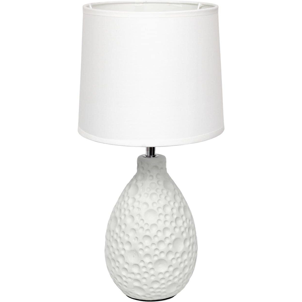 Simple Designs Lt2003-Wht Textured Stucco Ceramic Oval Table Lamp With White Fabric Shade, White
