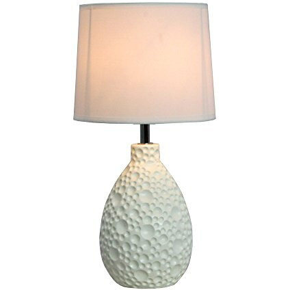 Simple Designs Lt2003-Wht Textured Stucco Ceramic Oval Table Lamp With White Fabric Shade, White