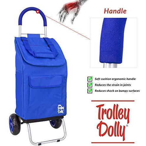Dbest Products Trolley Dolly, Blue Foldable Shopping Cart For Groceries With Wheels And Removable Bag And Rolling Personal Handtruck, Standard