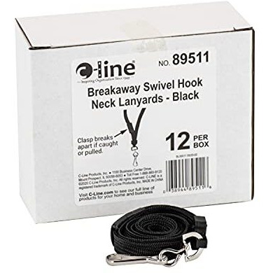 C-Line Breakaway Neck Lanyard With Swivel Hook, Black, 36 Inches Long, 12 Per Pack (89511)