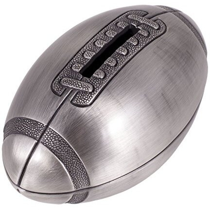 Creative Gifts International Pewter Football Bank For Kids, Newborn Gift, Polished Silver Finish, 4.25    X 2.5"", Brushed Non-Tarnish Nickel Plated Finish, Matte Finish, Gift Box Included