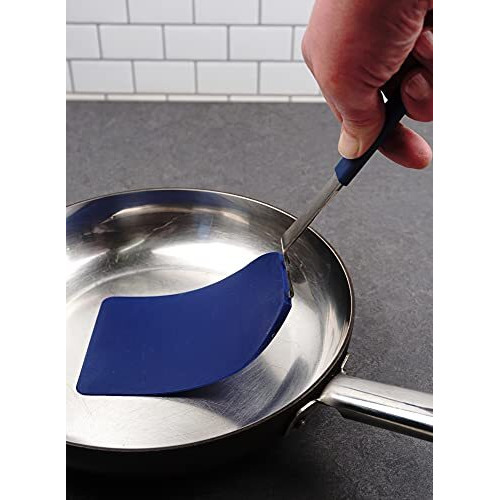 Rsvp International Kitchen Tool Collection Flexible Nylon Spatula, Stainless Steel Handle, 135X375, Blue