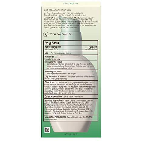 Aveeno, Facial Moisturizers Clear Complexion Daily Moisturizer Pump,4 Fl Oz