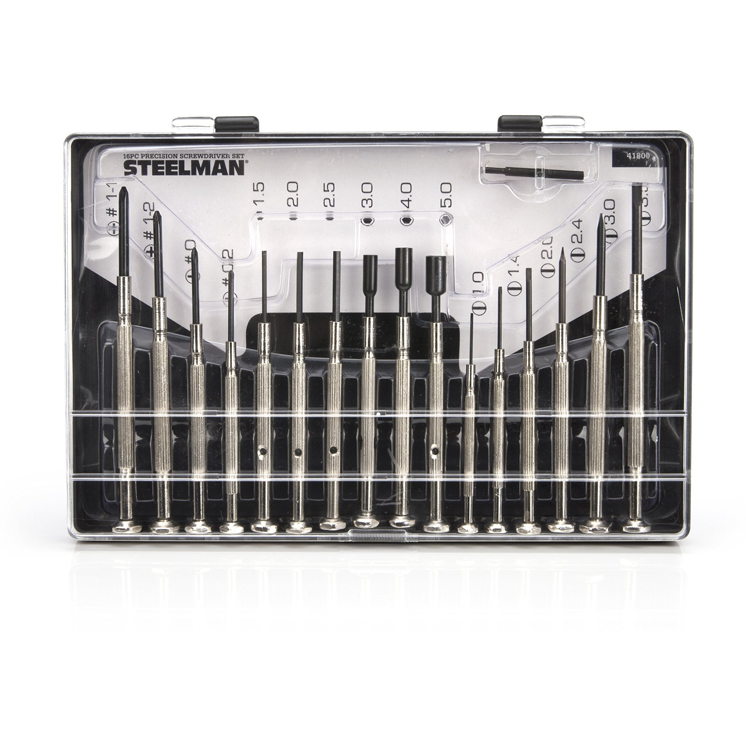 Steelman Precision Steel Shaft 16-Piece Screwdriver Set, Variety Of Slotted/Phillips/Hex/Nut Driver Sizes, Swivel-Head