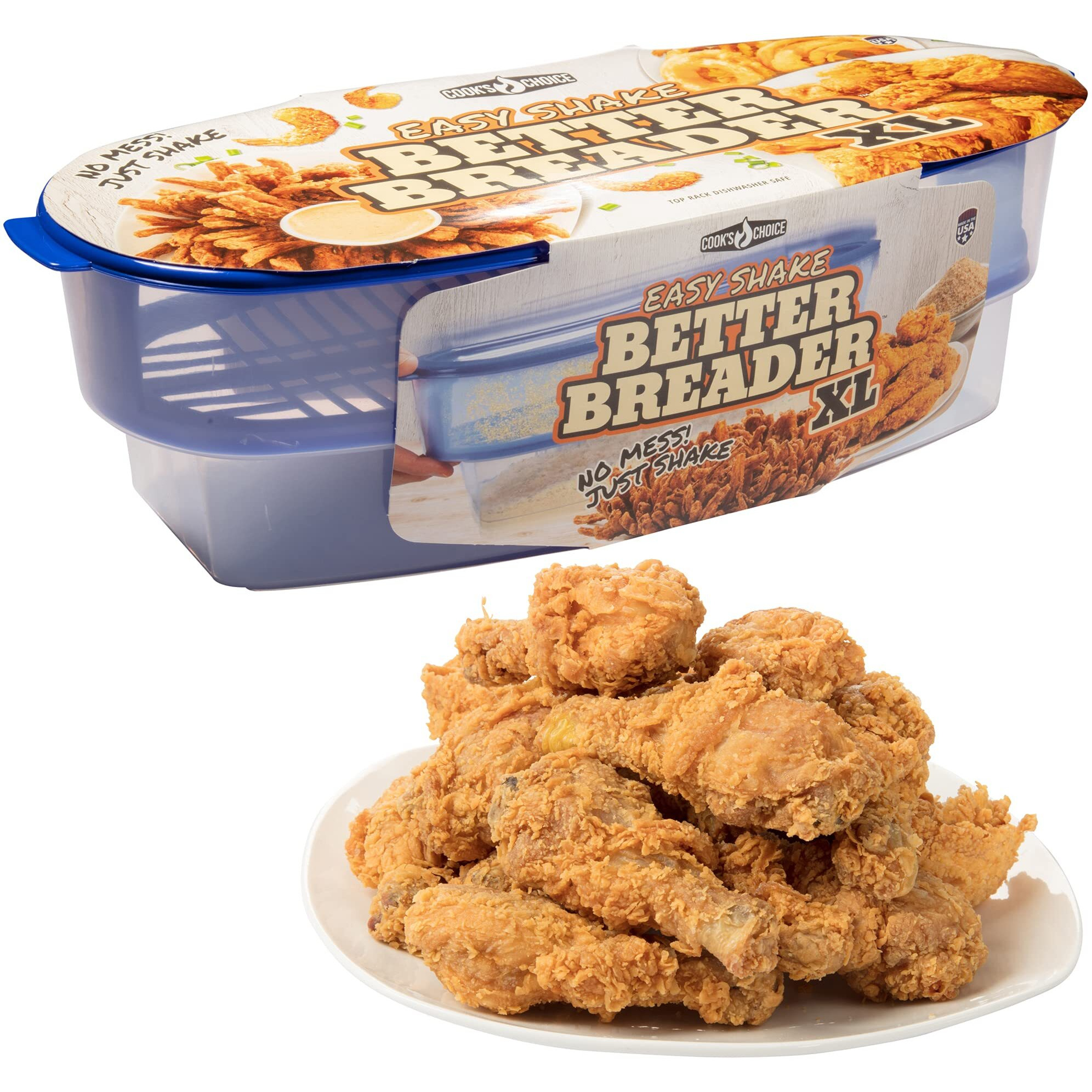 Cooks Choice Xl Original Better Breader Batter Bowl- All-In-One Mess Free Breading Station Tray For At Home Or On-The-Go - Pour In Seasoning, Add Meat Or Vegetables Of Choice, & Just Shake