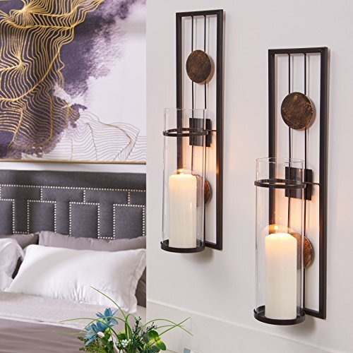 Danya B Set Of Two Wall Sconces, Metal Wall Dacor, Antique-Style Metal Sconce For Home, Patio Or Office - Decorative Metal Wall Scone, Candle Holder, Real Or Battery Operated Candles