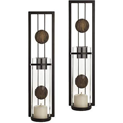 Danya B Set Of Two Wall Sconces, Metal Wall Dacor, Antique-Style Metal Sconce For Home, Patio Or Office - Decorative Metal Wall Scone, Candle Holder, Real Or Battery Operated Candles
