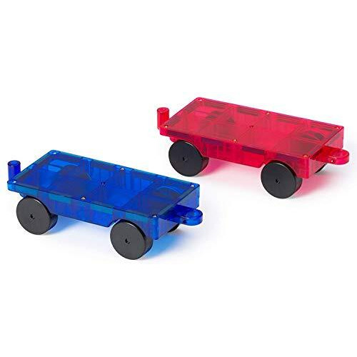 Playmags 2 Piece Car Set With Stronger Magnets, Stem Toys For Kids, Use With All Magnetic Tiles And Blocks Sturdy, Super Durable With Vivid Clear Color Tiles. (Colors May Vary)