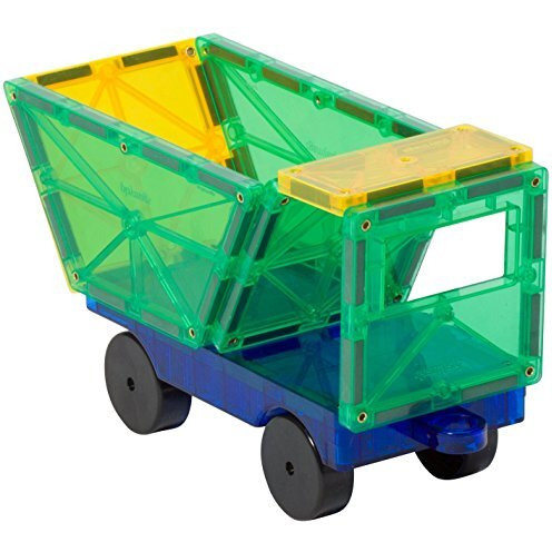 Playmags 2 Piece Car Set With Stronger Magnets, Stem Toys For Kids, Use With All Magnetic Tiles And Blocks Sturdy, Super Durable With Vivid Clear Color Tiles. (Colors May Vary)