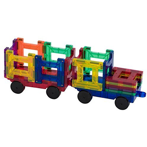 Playmags 2 Piece Car Set With Stronger Magnets, Stem Toys For Kids, Use With All Magnetic Tiles And Blocks Sturdy, Super Durable With Vivid Clear Color Tiles. (Colors May Vary)
