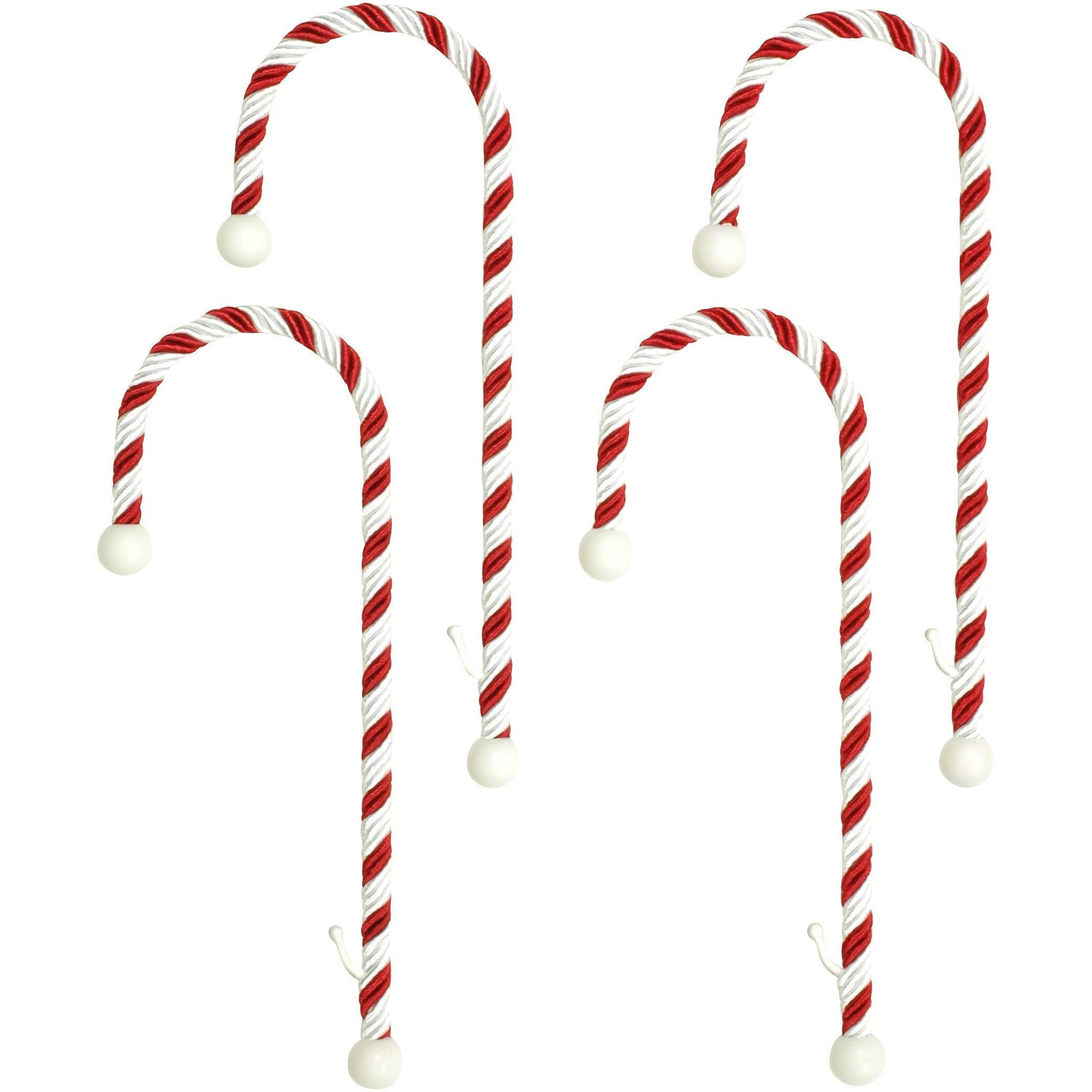 Haute Decor Candy Cane Stocking Holder (Classic Red & White, 4-Pack) - Lightweight Christmas Stocking Hanger, Holds Up To 10 Pounds