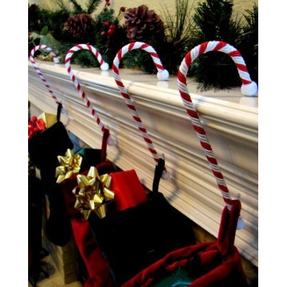 Haute Decor Candy Cane Stocking Holder (Classic Red & White, 4-Pack) - Lightweight Christmas Stocking Hanger, Holds Up To 10 Pounds