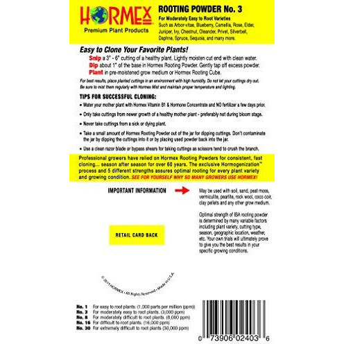 Hormex Rooting Powder 3 - For Moderately Easy To Root Plants - 0.3 Iba Rooting Hormone For Plant Cuttings - Fast & Effective - Free Of Alcohol, Dye, Gel & Preservatives For Healthier Roots, 21G