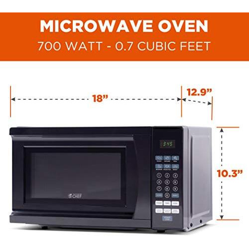 Commercial Chef 0.7 Cubic Foot Microwave With 10 Power Levels, Small Microwave With Pull Handle, 700W Countertop Microwave Up To 99 Minute Timer And Digital Display, Black