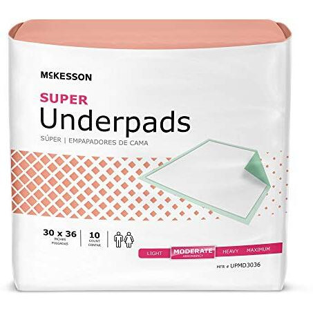 Mckesson Super Underpads, Incontinence Bed Pads, Moderate Absorbency, 30 In X 36 In, 100 Count