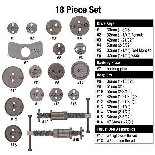 Sunex Tools 3930 Master Disc Brake Caliper Tool Set And Wind Back Kit, Compressor, Spreader Tool Set For Brake Pad Replacement With Magnetic Thrust Bolts, 18-Pieces