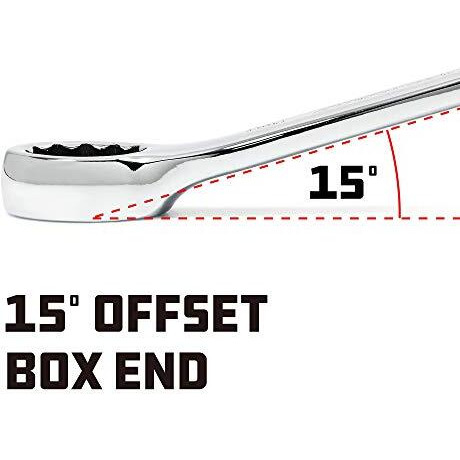Powerbuilt 24Mm Metric Combination Wrench, 12 Point Double Ended Box And Open End, 15 Degree Offset Polished 644128