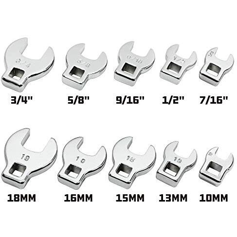 10 Piece 3/8 Inch Drive Sae And Metric Crowfoot Wrench Set