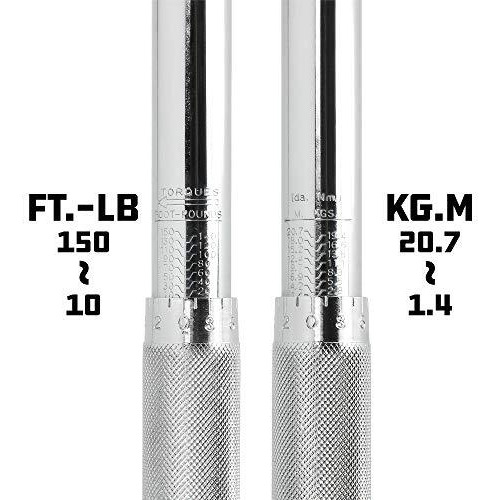 Powerbuilt Dual Drive Torque Wrench, 3/8 And 1/2 Inch Drives, 10Ft Lbs, 19-Inches Long, 10-150 Feet Range, Micrometer Style Torque Ranges 944001