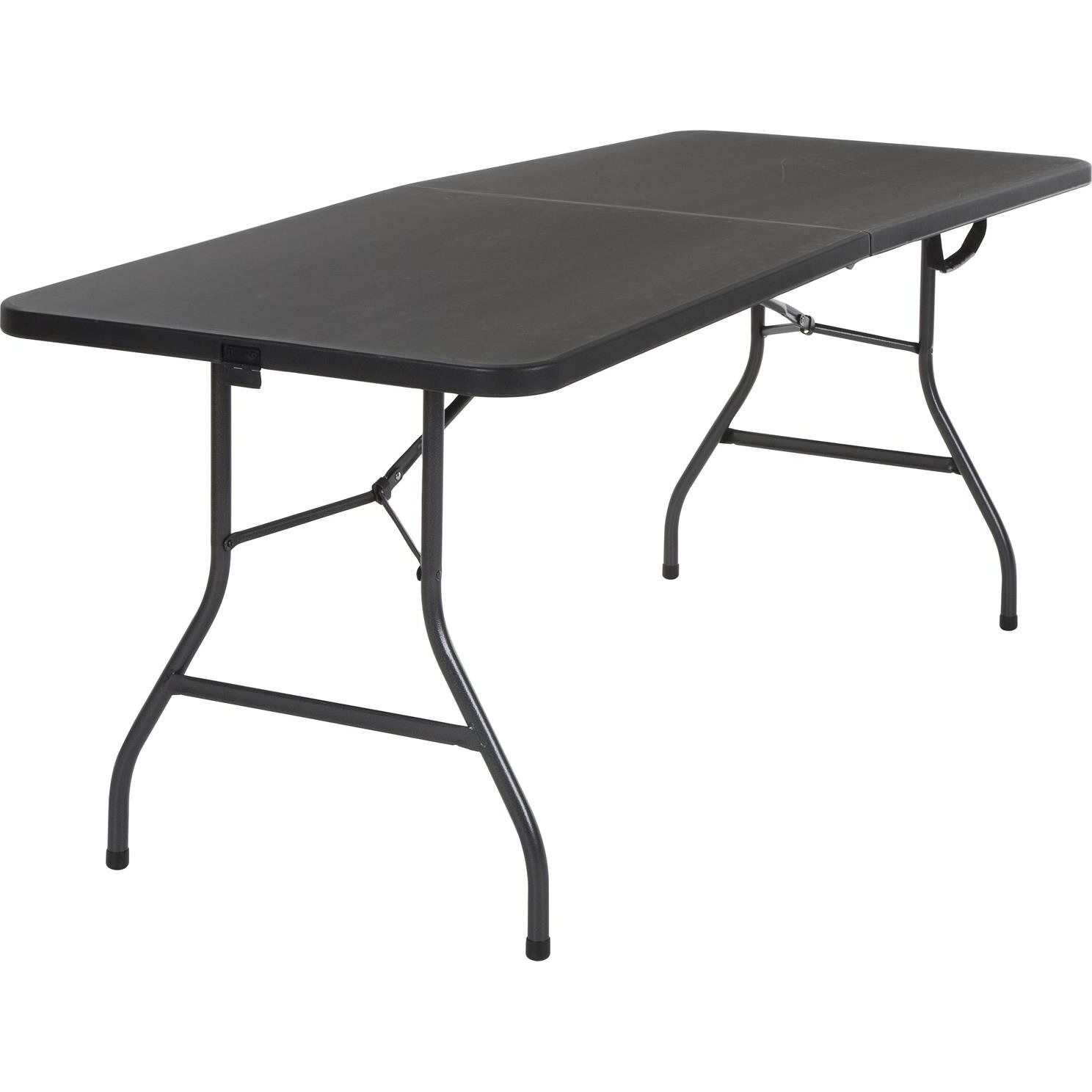 Coscoproducts Deluxe 6 Foot X 30 Inch Fold-In-Half Blow Molded Folding Table, Black