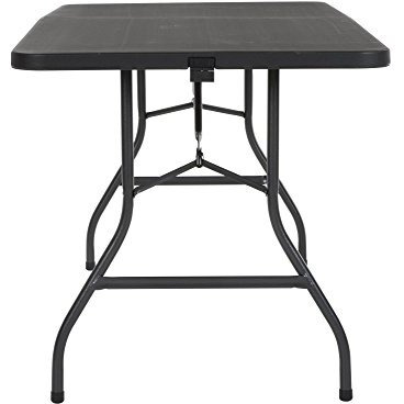 Coscoproducts Deluxe 6 Foot X 30 Inch Fold-In-Half Blow Molded Folding Table, Black