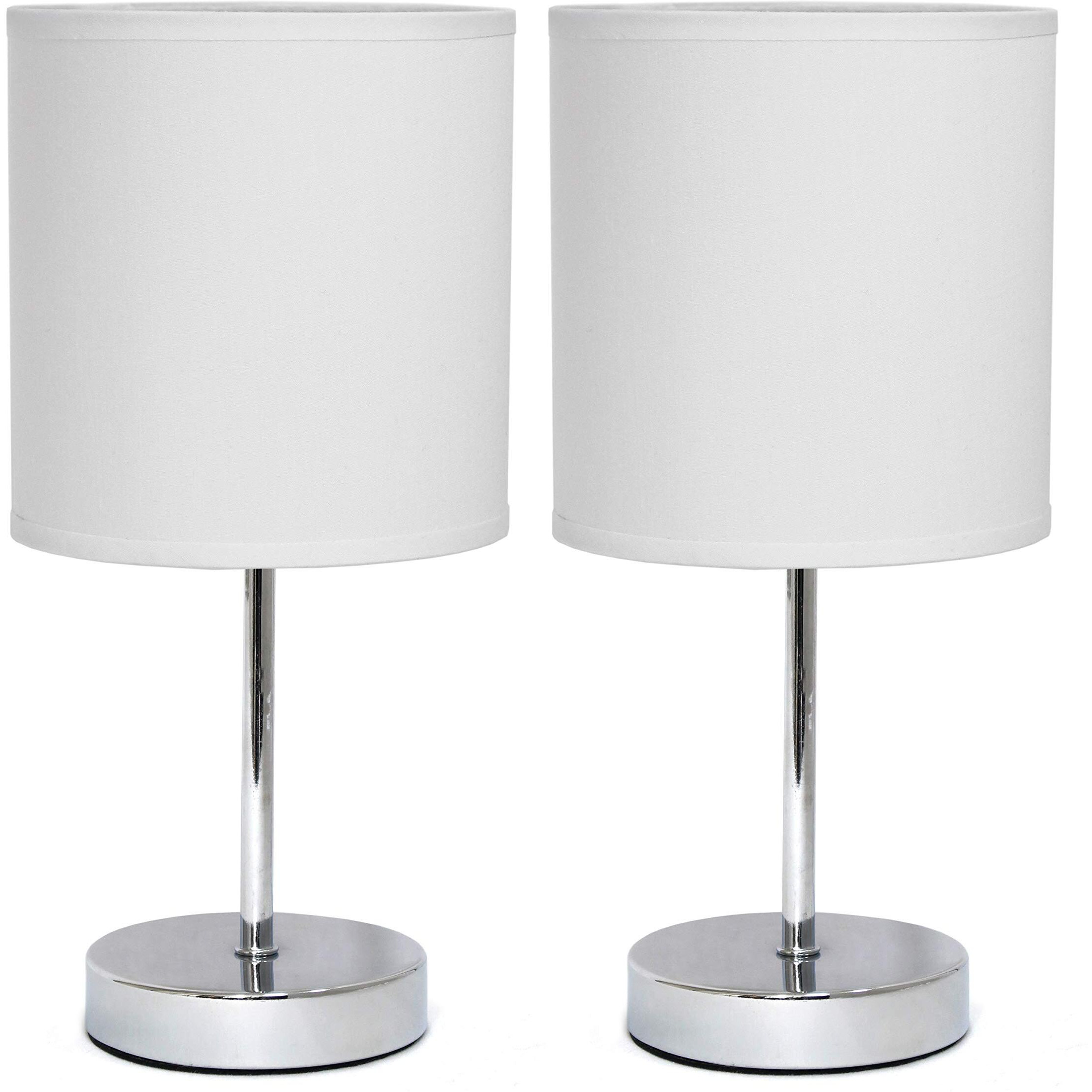 Simple Designs Lt2007-Wht-2Pk Chrome Mini Basic Table Lamp With Fabric Shade 2 Pack Set, White