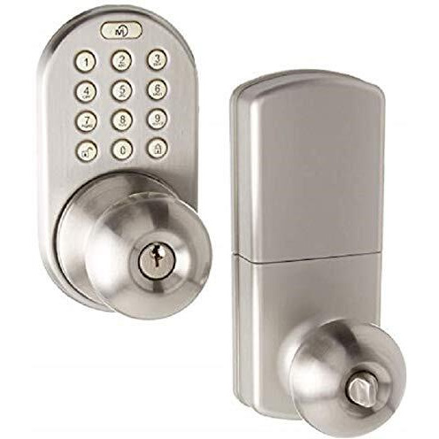 Milocks Tkk-02Sn Tkk-Sn Digital Door Knob Handle Lock With Electronic Keypad - Keyless Entry Smart Door Lock With Adjustable Latch Locks, Audible Tones For Interior Front Doors & More, Satin Nickel