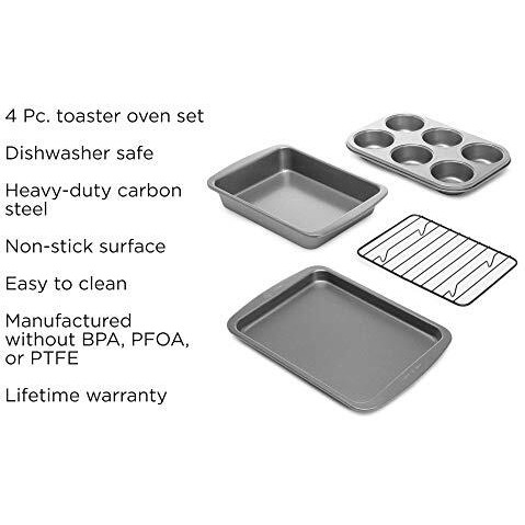 Ecolution Toaster Oven Bakeware 4Piece Set Nonstick Heavy Duty Carbon Steel, 4-Piece, Gray