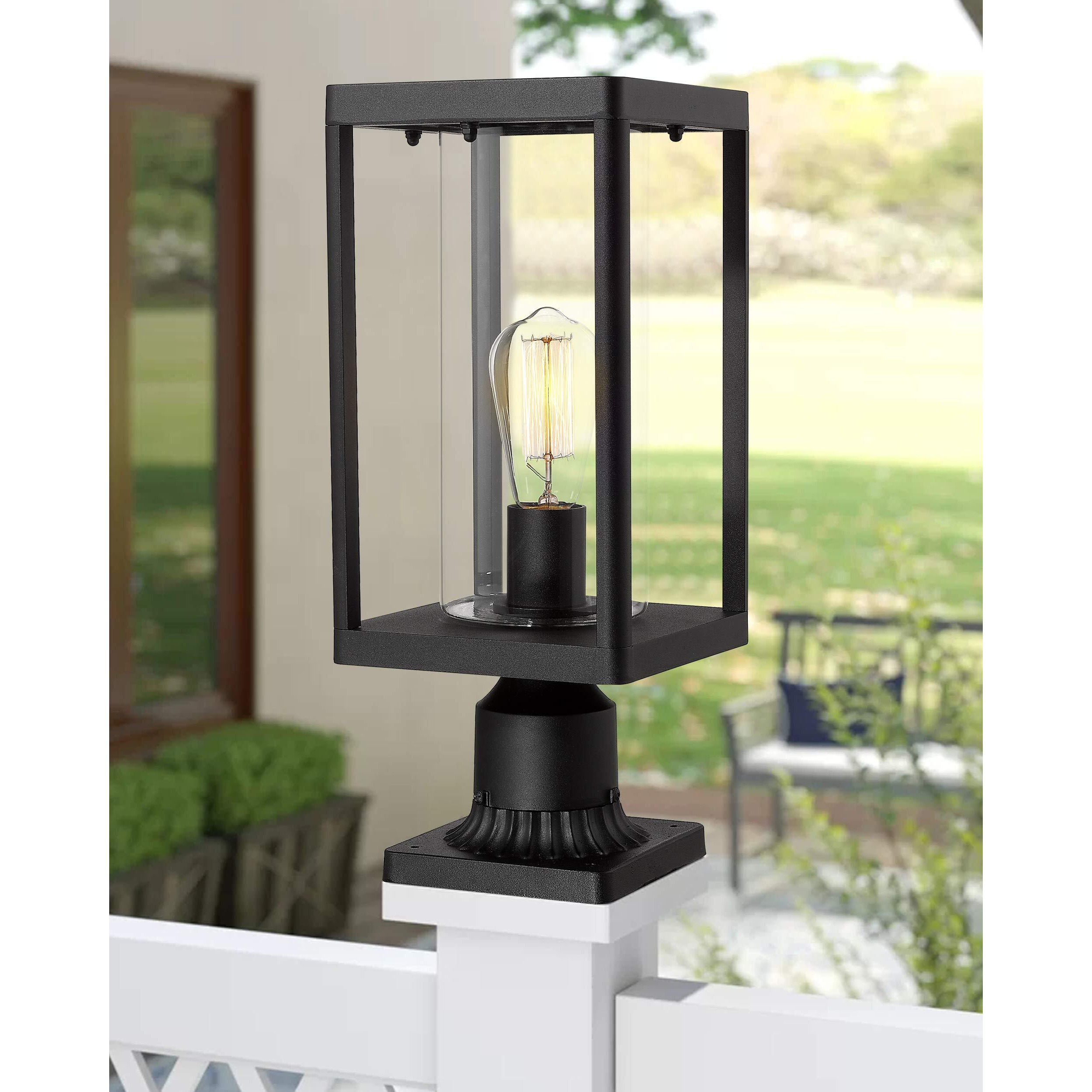 Beionxii Outdoor Post Lantern, 20Inch Large Modern Lamp Post Light Fixture Exterior Pillar Lights With Pier Mount Base, Black Cast Aluminum W/Clear Cylinder Glass - A291P-2Pk