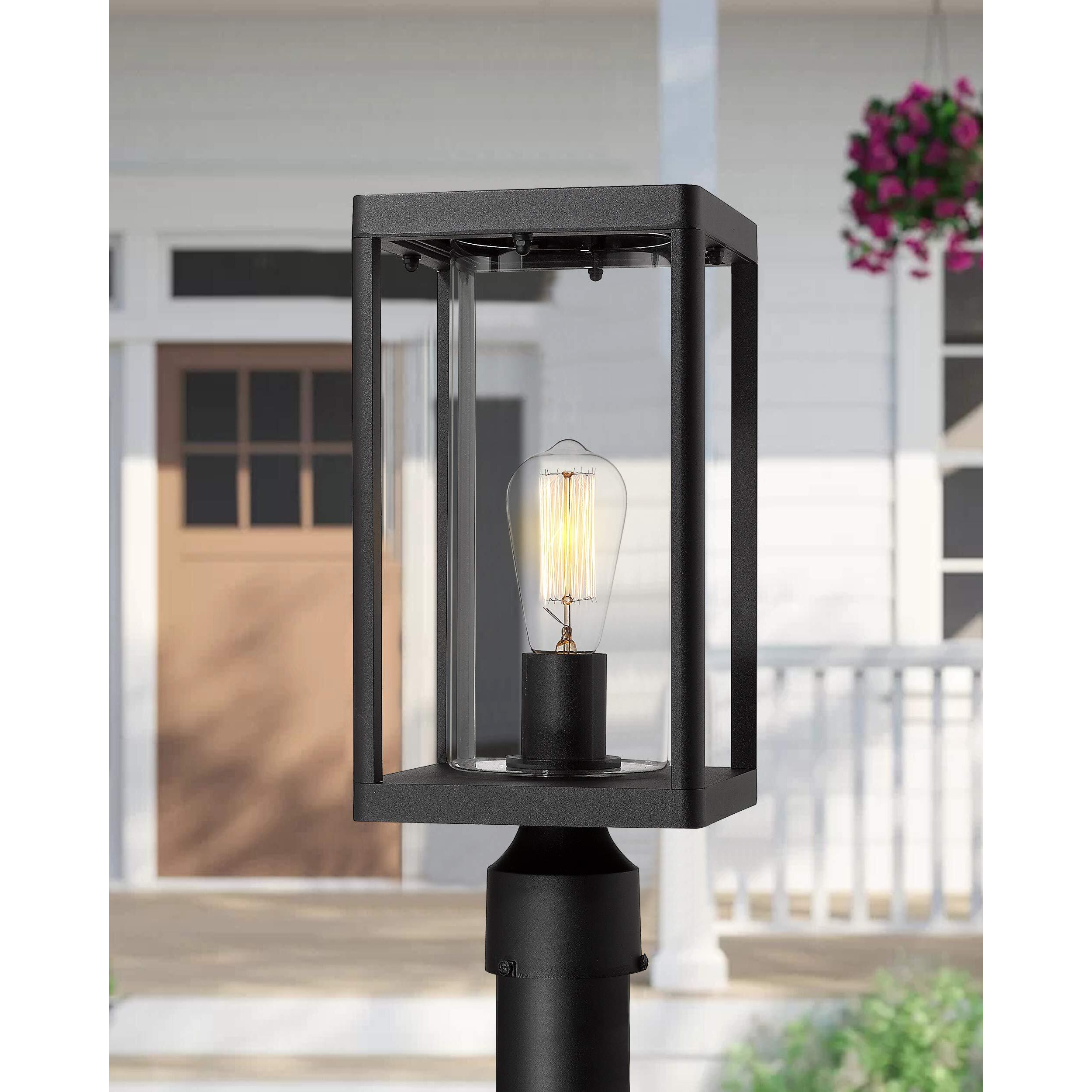 Beionxii Outdoor Post Lantern, 20Inch Large Modern Lamp Post Light Fixture Exterior Pillar Lights With Pier Mount Base, Black Cast Aluminum W/Clear Cylinder Glass - A291P-2Pk
