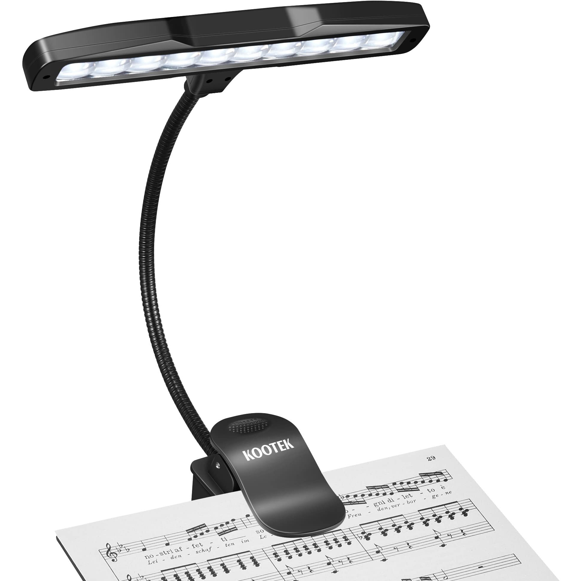 Kootek Music Stand Light, Clip On Piano Lights 10 Led Adjustable Neck Rechargeable Usb Orchestra Light Book Lamp