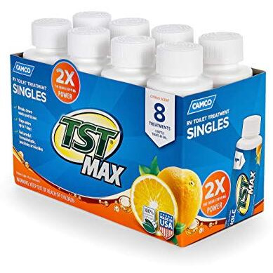 Camco Tst Ultra-Concentrate Orange Scent Rv Toilet Treatment Formaldehyde Free Breaks Down Waste And Tissue Septic Tank Safe Treats Up To 8 - 40 Gallon Holding Tanks (8-Pack Of 4 Ounce Singles)  Tst