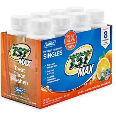 Camco Tst Ultra-Concentrate Orange Scent Rv Toilet Treatment Formaldehyde Free Breaks Down Waste And Tissue Septic Tank Safe Treats Up To 8 - 40 Gallon Holding Tanks (8-Pack Of 4 Ounce Singles)  Tst