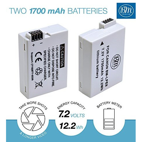 Bm Premium 2-Pack Of Lp-E8 Batteries For Canon Eos Rebel T2I, T3I, T4I, T5I, Eos 550D, Eos 600D, Eos 650D, Eos 700D Dslr Digital Camera