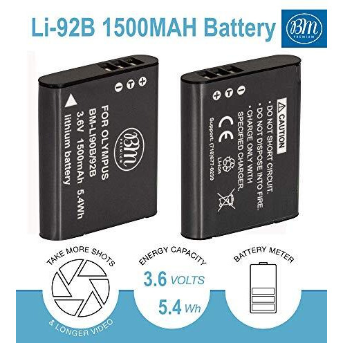 Bm 2-Pack Of Li-92B, Li-90B Batteries For Olympus Tough Tg-6, Tg-5, Tg-Tracker, Tough Sh-1, Sh-2, Sp100 Ihs, Tough Tg-1 Ihs, Tough Tg-2 Ihs, Tough Tg-3, Tough Tg-4, Sh-50 Ihs, Sh-60, Xz-2 Ihs Cameras