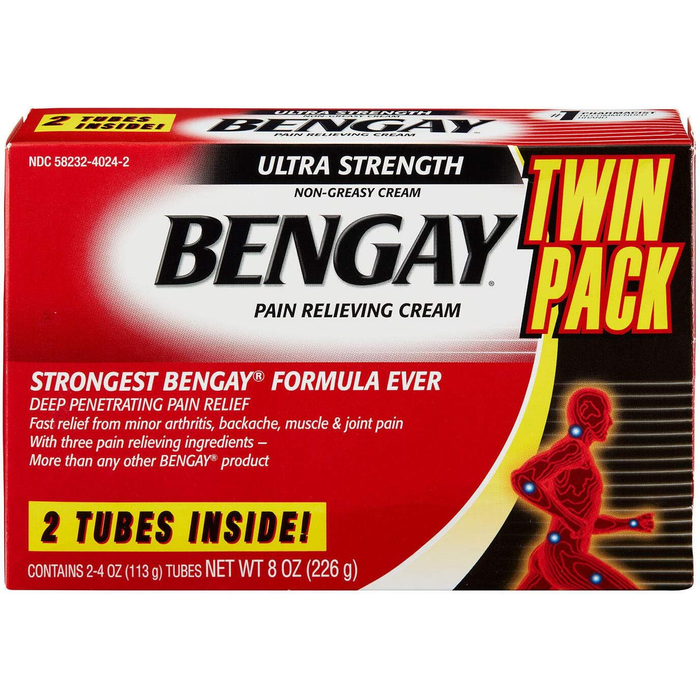 Bengay Ultra Strength Pain Relieving Cream, 2 Count, 4 Ounces Box, 8 Total Ounces