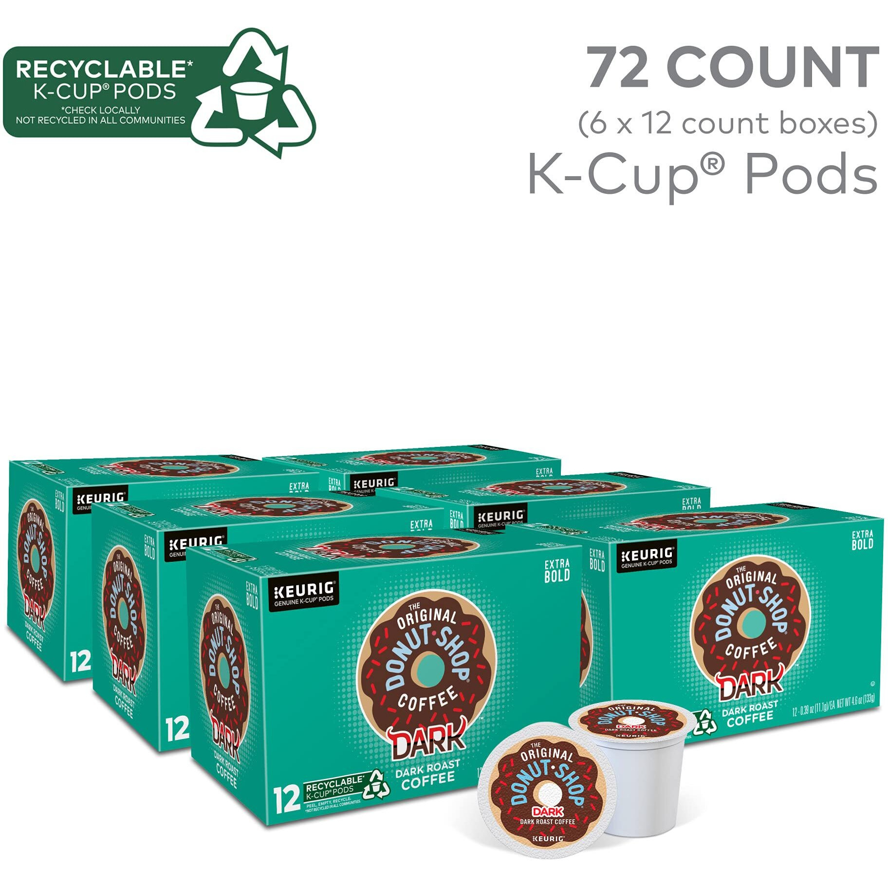 The Original Donut Shop Dark Keurig Single-Serve K-Cup Pods, Dark Roast Coffee, 72 Count