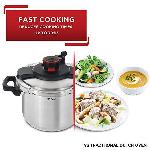 T-Fal Clipso Stainless Steel Pressure Cooker 6.3 Quart Induction Cookware, Pots And Pans, Dishwasher Safe Silver