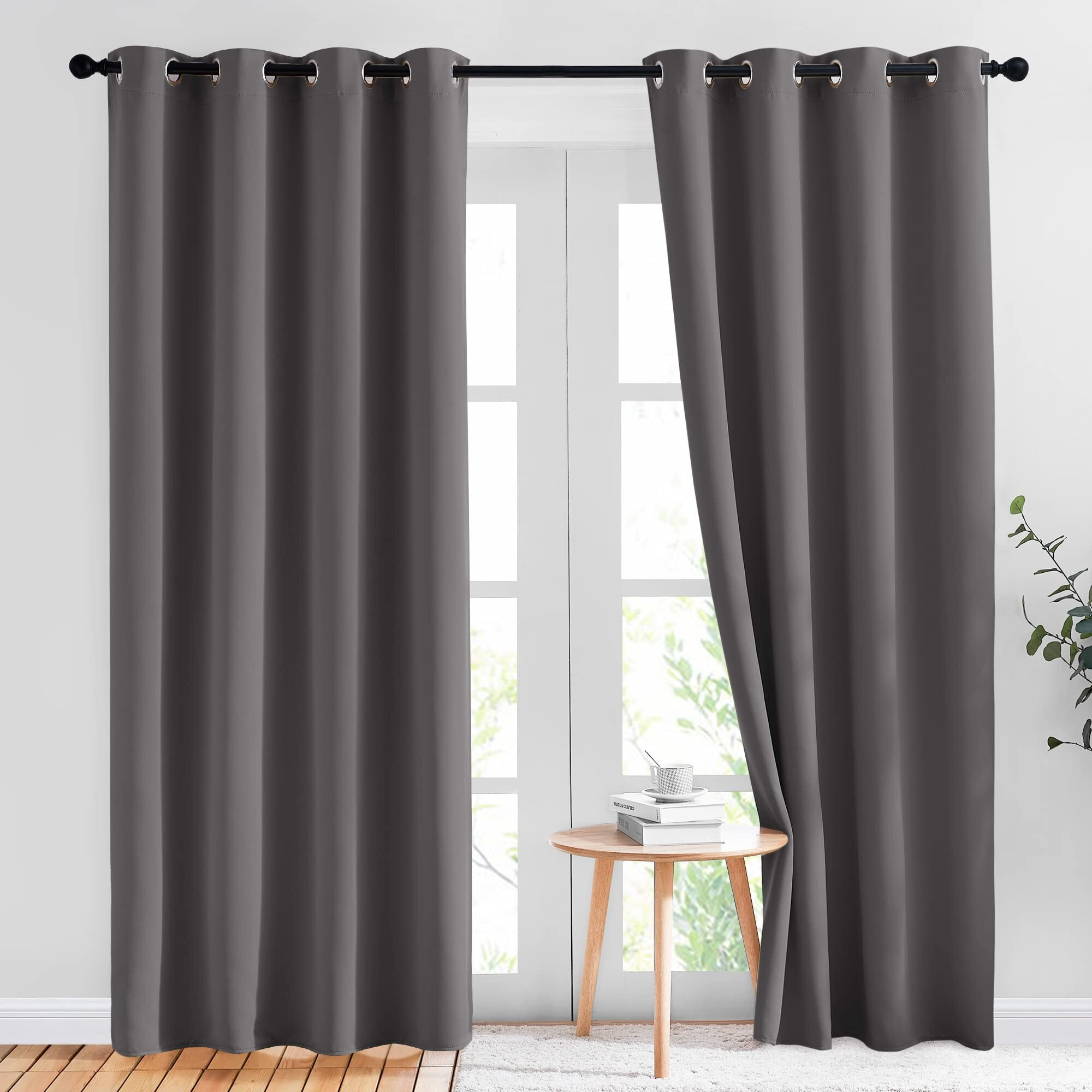 Nicetown Gray Blackout Curtains For Bedroom 84 Inches Long - Thermal Curtains & Drapes Grommet Noise Reducing Room Darkening Solid Window Panels For Living Room (2 Panels, W52 X L84, Grey)