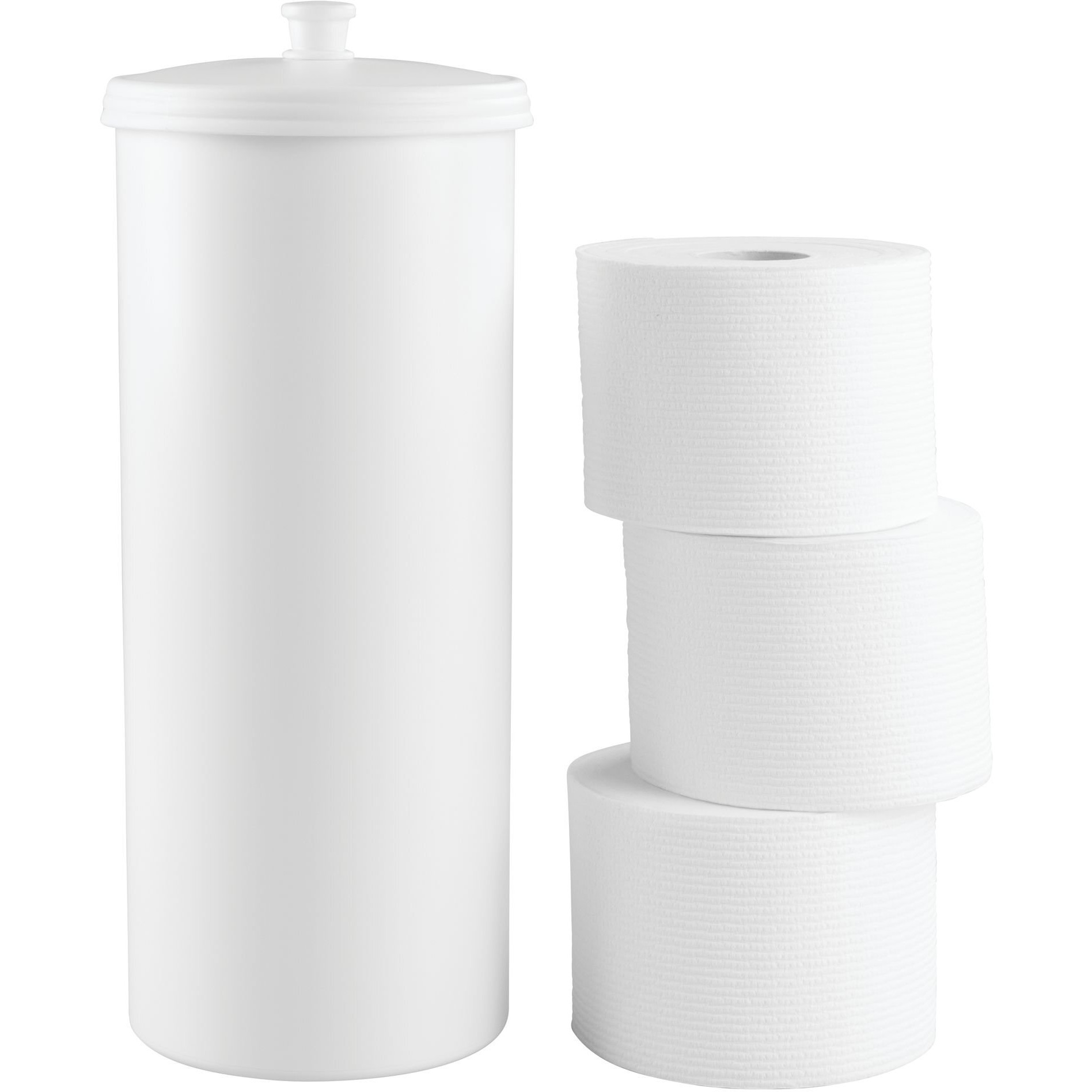 Idesign Plastic Holder The Kent Collection - Hold 3 Rolls Of Toilet Paper, Toilet Tissue Canister, 625 X 625 X 155, White