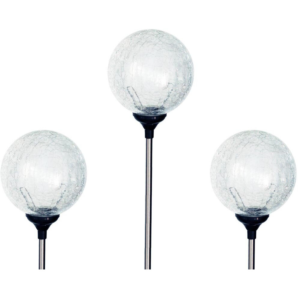 Sogrand 3Pcs,Solar Lights Outdoor,3 Color Led Crackle Glass Globe Stainless Steel,Solar Light,Solar Garden Lights,Solar Path Lights,For Lawn Patio Yard Walkway Driveway Pathway Landscape