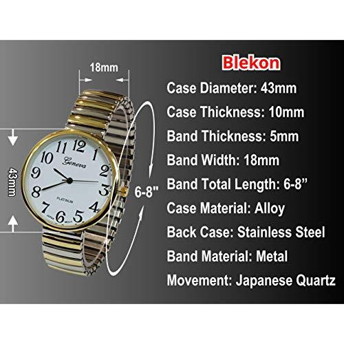 Super Large Face Easy To Read Two-Tone Stretch Band Watch