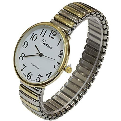 Super Large Face Easy To Read Two-Tone Stretch Band Watch
