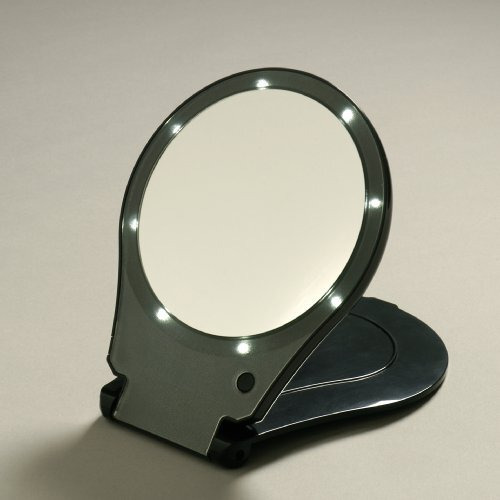 Floxite 5X Magnifying 360 Degree Lighted Home & Travel Mirror - Black