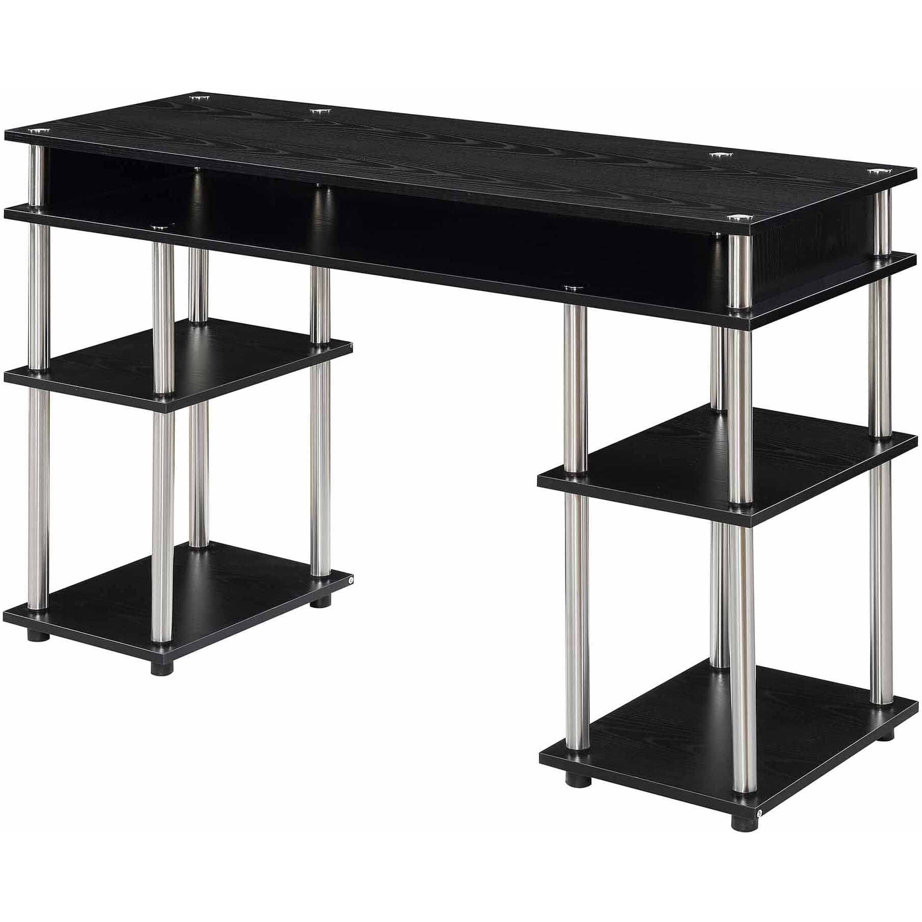 Convenience Concepts Designs2Go No Tools Student Contemporary Office Desk And Vanity With Shelves, 47.25"" L X 15.75"" W X 30"" H, Black