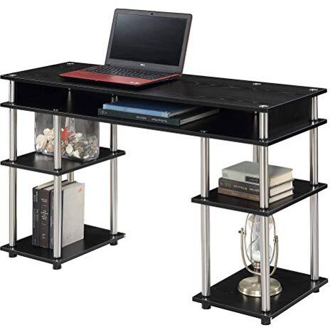 Convenience Concepts Designs2Go No Tools Student Contemporary Office Desk And Vanity With Shelves, 47.25"" L X 15.75"" W X 30"" H, Black