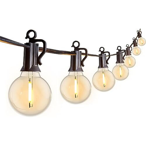 Outdoor String Lights 25 Feet G40 Globe Led Patio Lights With 13 Edison Plastic Bulbs(1 Spare), Waterproof Connectable Hanging Christmas Lights For Backyard Porch Balcony Party Xmas Decor, Black