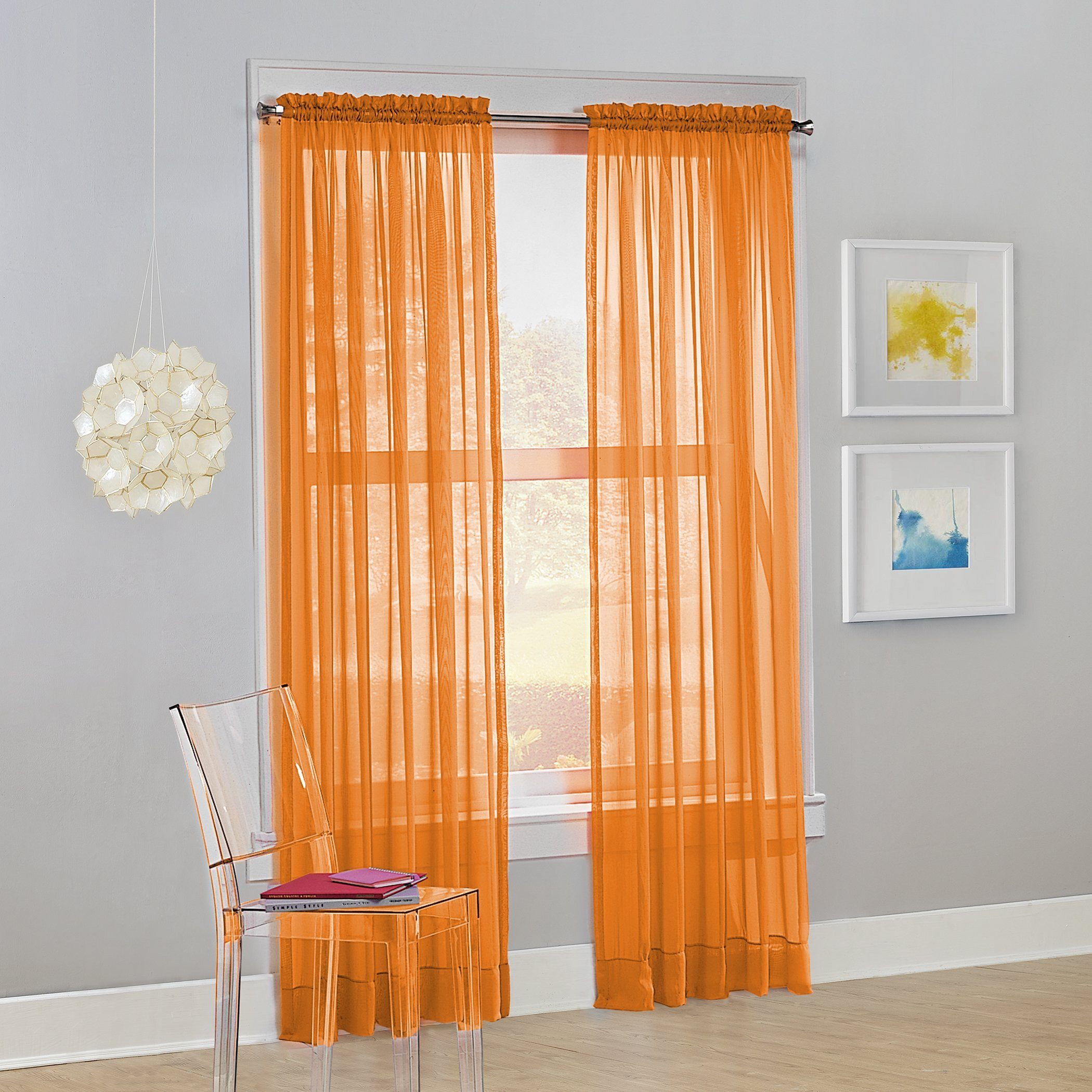 No 918 Calypso Sheer Voile Rod Pocket Curtain Panel, 59 X 84, Orange