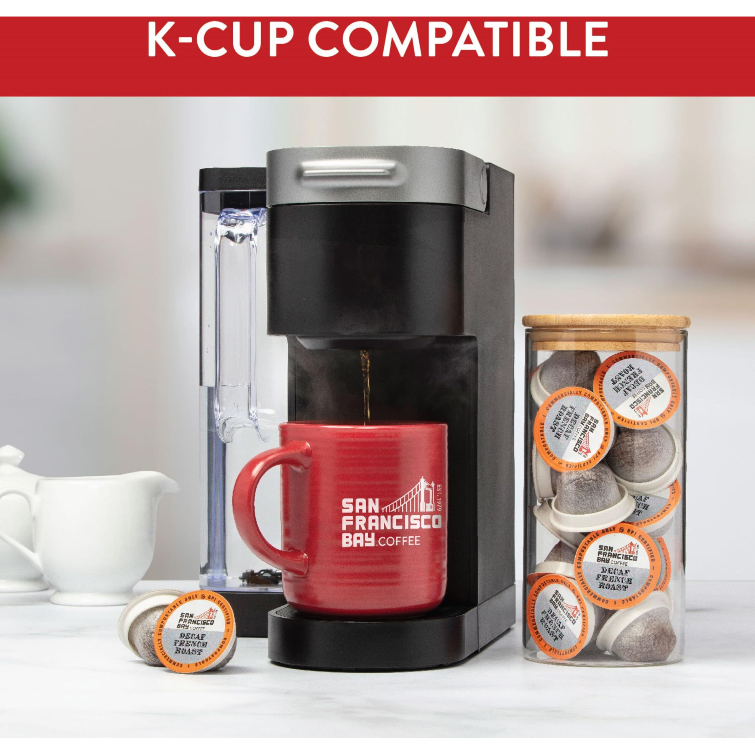 San Francisco Bay Compostable Coffee Pods - Decaf French Roast (36 Ct) K Cup Compatible Including Keurig 2.0, Dark Roast, Swiss Water Processed